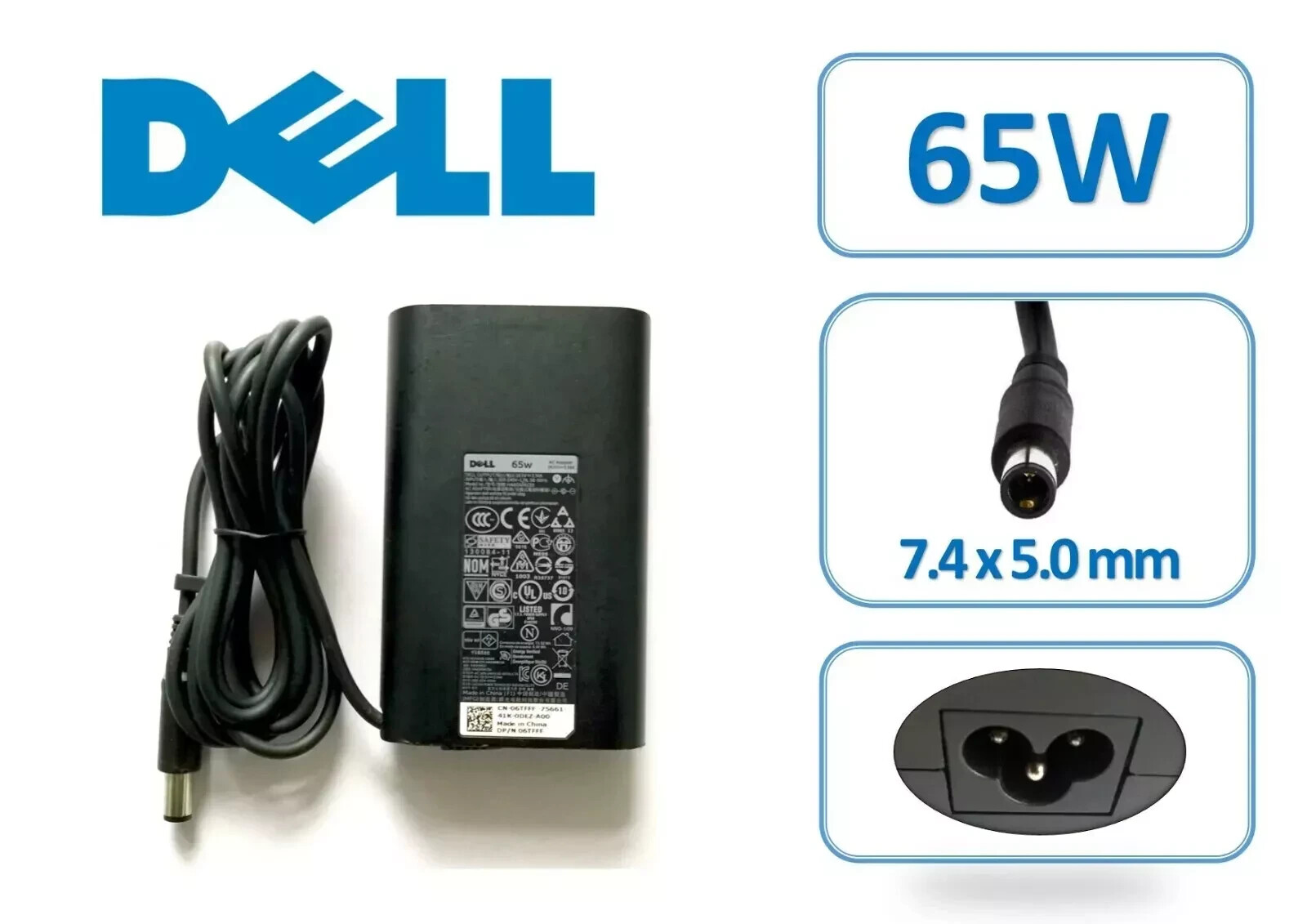 Dell 65W Laptop Charger – 7.4×5.0mm C5 AC Power Adapter
